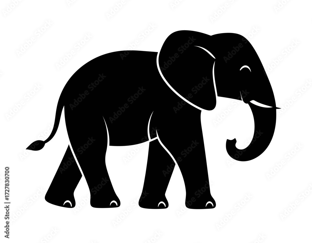 Fototapeta premium Black Silhouette Vector Icon of Elephant