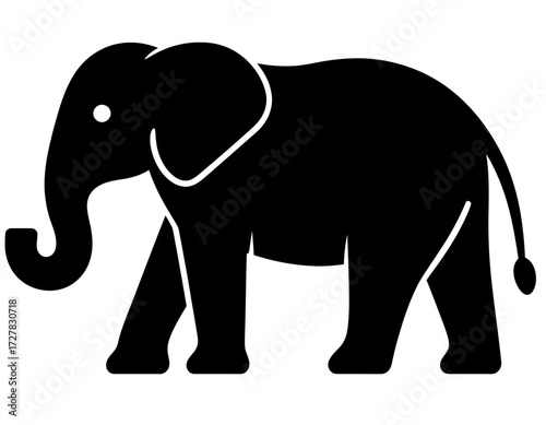 Black Silhouette Vector Icon of Elephant