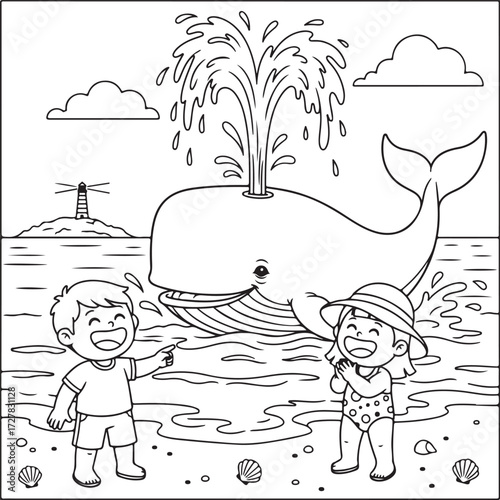 Whale coloring page for kids or adults