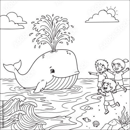 Whale coloring page for kids or adults