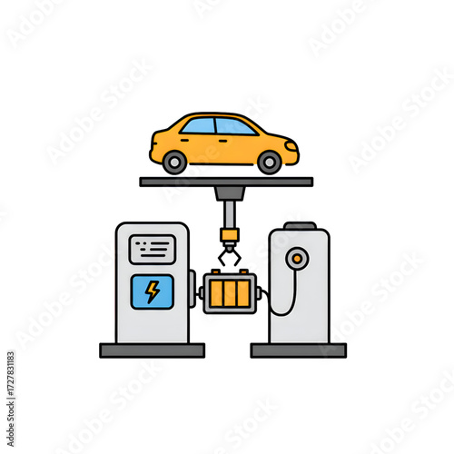 Yellow Electric Car Battery Swap