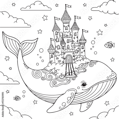 Whale coloring page for kids or adults