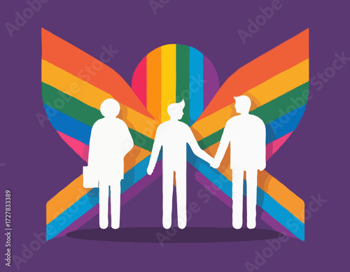 LGBTQ+ sign. Community. Homosexual relationships. Modern gay, lesbian, bisexual, transgender, queer people. Diversity. Flat editable vector illustration, clip art