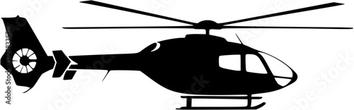 Vector graphic of black helicopter silhouette aviation transport flying machine aircraft rotorcraft chopper design
