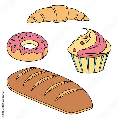 set of different kinds of bakery products