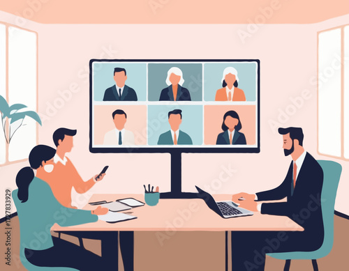 Video call conference, working from home, social distancing, business discussion, colleagues sharing materials