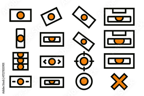 Bubble Icons. Bubble positions set of icons in abstract flat : centered bubble, left tilt bubble, right tilt bubble, angled bubble, vertical bubble,