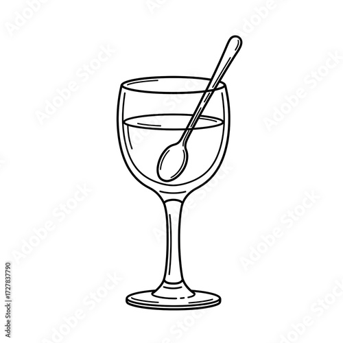 wine glass with spoon, black and white clip art preview