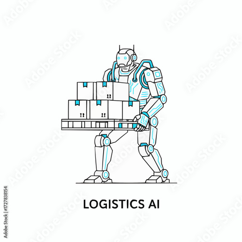 Ai robot carrying boxes on conveyor belt for logistics and delivery