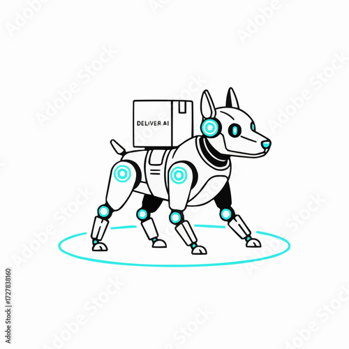Futuristic robot dog delivering package with ai technology and futuristic theme