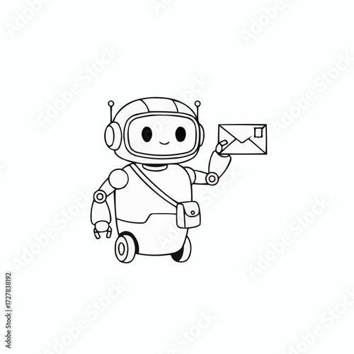 Cute robot delivery character holding envelope vector illustration scalable art