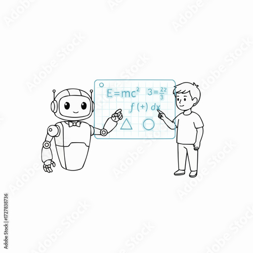 Robot teacher and student learning together vector illustration scalable eps icon