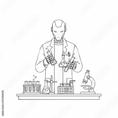 Sci-fi scientist in lab coat conducting research with advanced technology and equipment