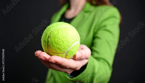 Close-up of a tennis ball held in a woman's hand