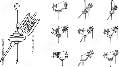 Set of drop spindle outline vector icons