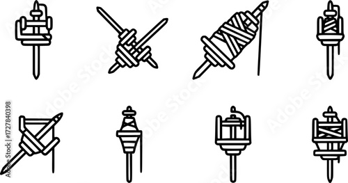 Set of drop spindle outline vector icons