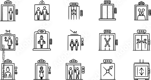 Set of elevator outline vector icons