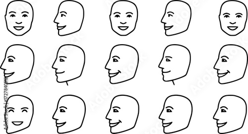 Set of proud face outline vector icons