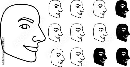 Set of proud face outline vector icons