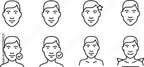 Set of proud face outline vector icons