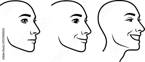 Set of proud confident face outline vector icons