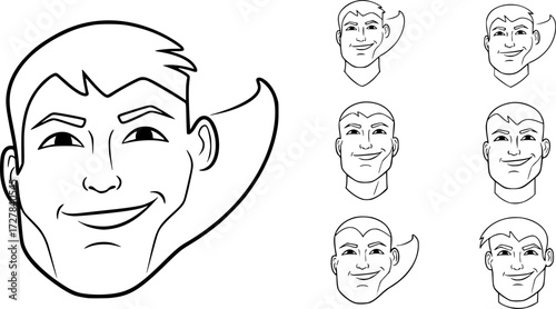 Set of proud confident face outline vector icons