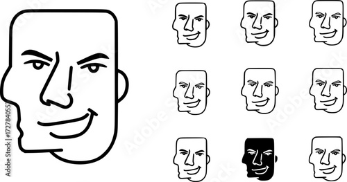 Set of proud confident face outline vector icons