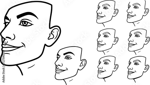 Set of proud confident face outline vector icons