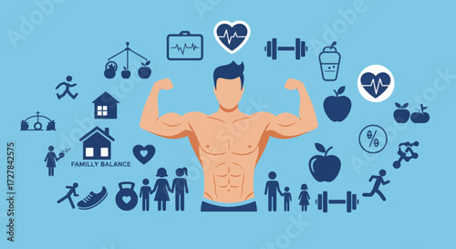 Healthy Lifestyle And Fitness Icons Vector Graphic Representing Health And Wellness
