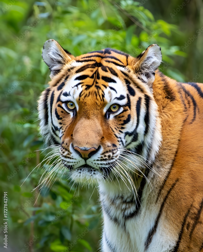 Fototapeta premium Realistic tiger portrait in natural habitat lighting