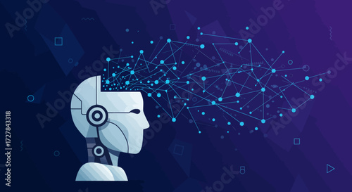 Artificial Intelligence Network Brain Technology, Vector Graphic Illustration of AI