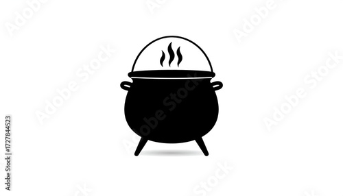 Black cauldron with lid and steam