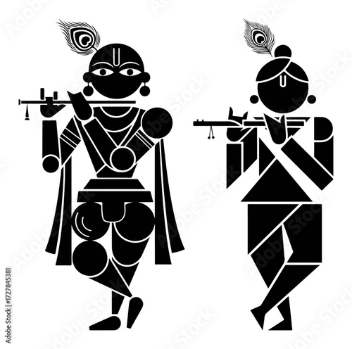 Geometric Krishna and Radha Flute Player Vector Art