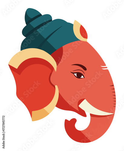 Lord Ganesha Head Profile Stylized Vector Icon