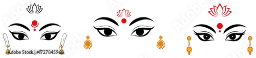 Vector Set of Hindu Goddess Eyes with Bindi and Ornaments