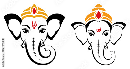 Lord Ganesha Head Outline for Ganesh Chaturthi Festival