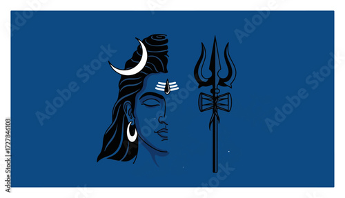 Lord Shiva Portrait with Trishula for Maha Shivratri