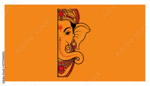 Decorative Lord Ganesha Half Face for Invitation Card