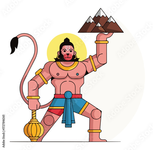 Lord Hanuman Lifting Dronagiri Mountain Vector