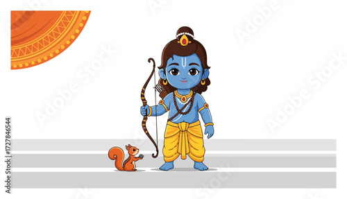 Cute Lord Rama with a Bow and a Squirrel
