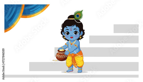 Cute Baby Krishna with a Pot of Butter for Janmashtami