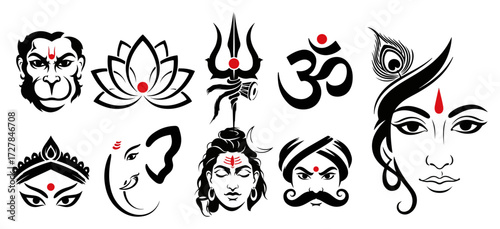 Vector Set of Hindu Gods and Spiritual Icons