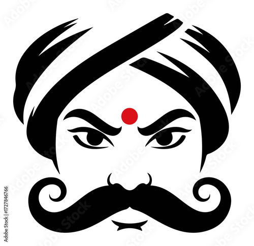 Stylized Portrait of an Indian Man with a Turban and Mustache