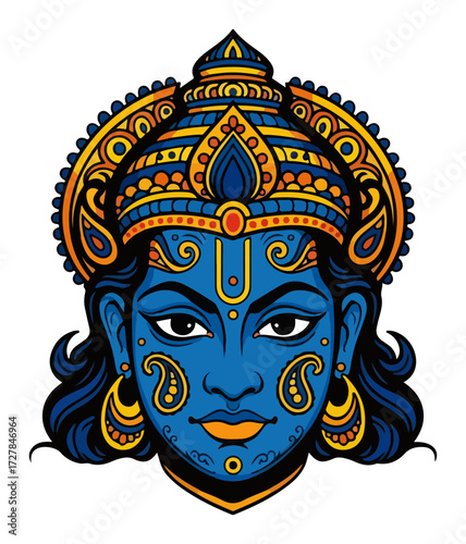 Decorative Hindu God Krishna Face Vector Art