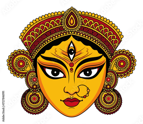 Traditional Face of Hindu Goddess Durga for Puja Festival