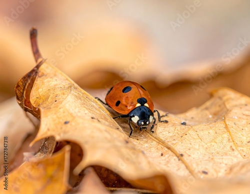 Ladybug on a fallen leaf
