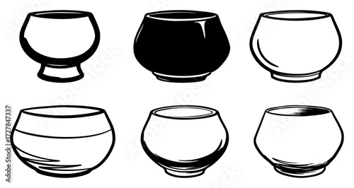 Set of Hand Drawn Offering Bowls for Rituals