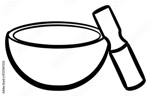 Tibetan Singing Bowl and Mallet Line Art Illustration