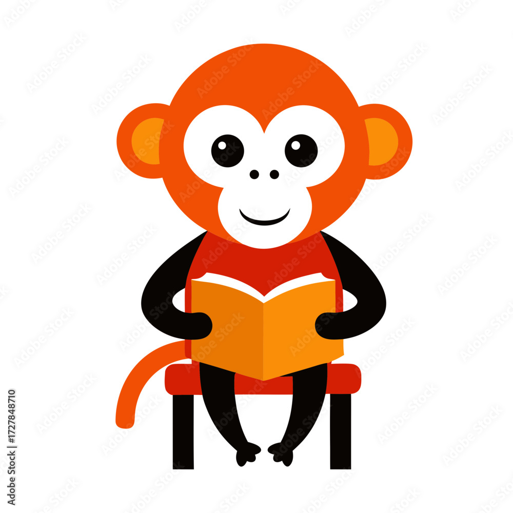 Fototapeta premium Monkey reading on chair