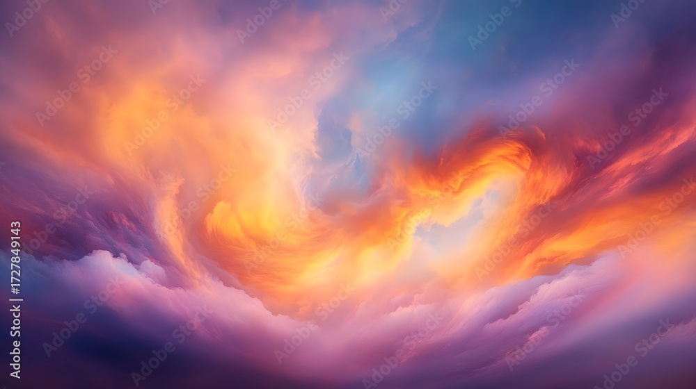 Fototapeta premium Vibrant Sunset Cloudscape, Abstract Swirling Colors